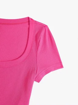 Women's Tops Sexy Tops for Women Shirts Women's Scoop Neck Crop Tee Women's Dress(Hot Pink,X-Small) - French Rose, XXL
