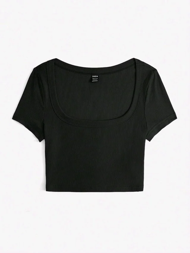 Women's Tops Sexy Tops for Women Shirts Women's Scoop Neck Crop Tee Women's Dress(Hot Pink,X-Small) - Black, L