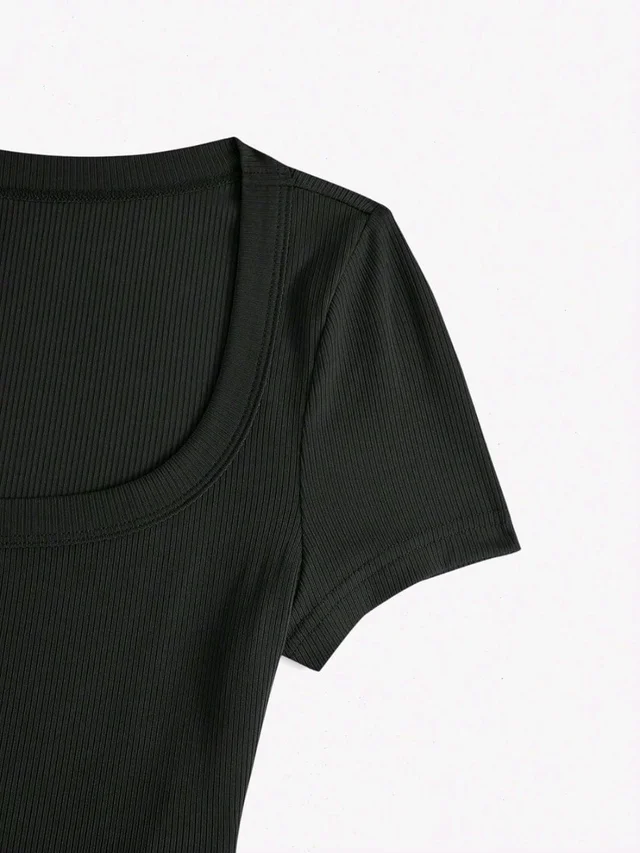 Women's Tops Sexy Tops for Women Shirts Women's Scoop Neck Crop Tee Women's Dress(Hot Pink,X-Small) - Black, M