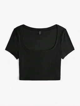 Women's Tops Sexy Tops for Women Shirts Women's Scoop Neck Crop Tee Women's Dress(Hot Pink,X-Small) - Black, XXL