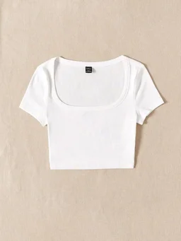 Women's Tops Sexy Tops for Women Shirts Women's Scoop Neck Crop Tee Women's Dress(Hot Pink,X-Small) - White, L