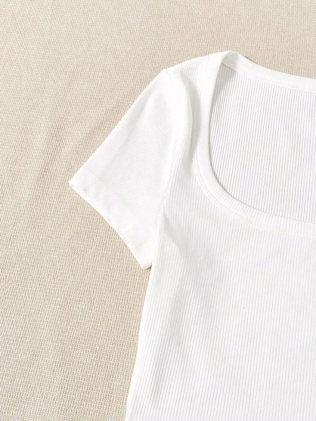 Women's Tops Sexy Tops for Women Shirts Women's Scoop Neck Crop Tee Women's Dress(Hot Pink,X-Small) - White, M