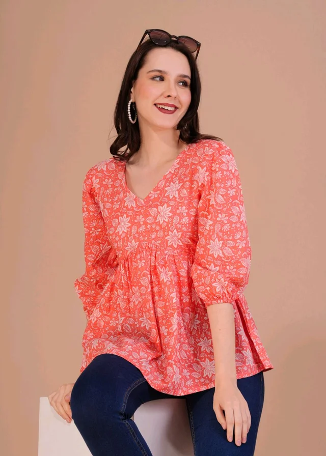 Party Balloon Sleeve Printed Women White, Pink Top
- Bittersweet, XxL