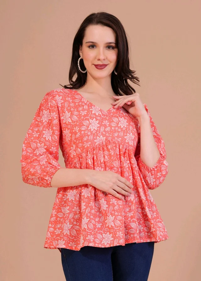 Party Balloon Sleeve Printed Women White, Pink Top
- Bittersweet, XxL