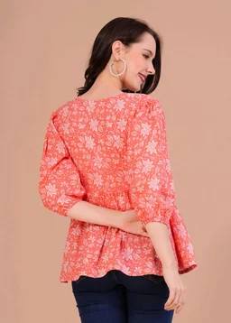 Party Balloon Sleeve Printed Women White, Pink Top
- Bittersweet, X