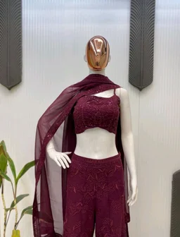 Shyla Indo Western Outfit - Wine Berry, XXL