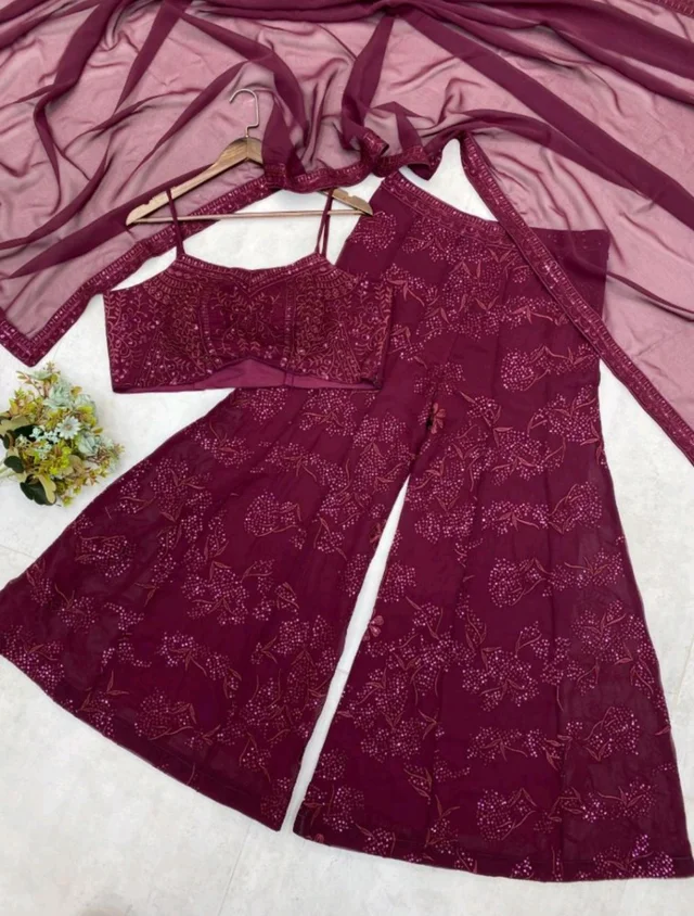 Shyla Indo Western Outfit - Wine Berry, XXL