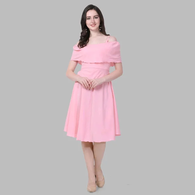 Women A-line Pink Above. Knee/Mid Thigh Length Dress
- Pink Lace, M