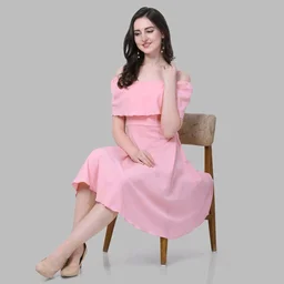Women A-line Pink Above. Knee/Mid Thigh Length Dress
- Pink Lace, M