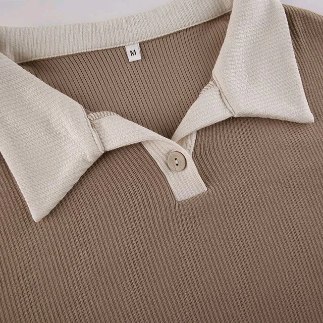 Korean Style T-shirt With Collar Style Cotton Blend Crop Top - Sand Dune, L