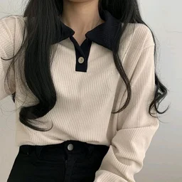 Korean Style T-shirt With Collar Style Cotton Blend Crop Top - Vanilla, S