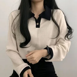 Korean Style T-shirt With Collar Style Cotton Blend Crop Top - Vanilla, XL