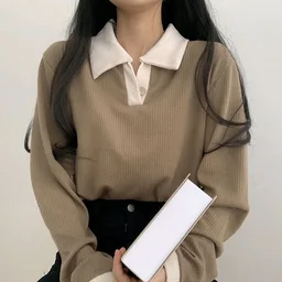Korean Style T-shirt With Collar Style Cotton Blend Crop Top - Sand Dune, XL