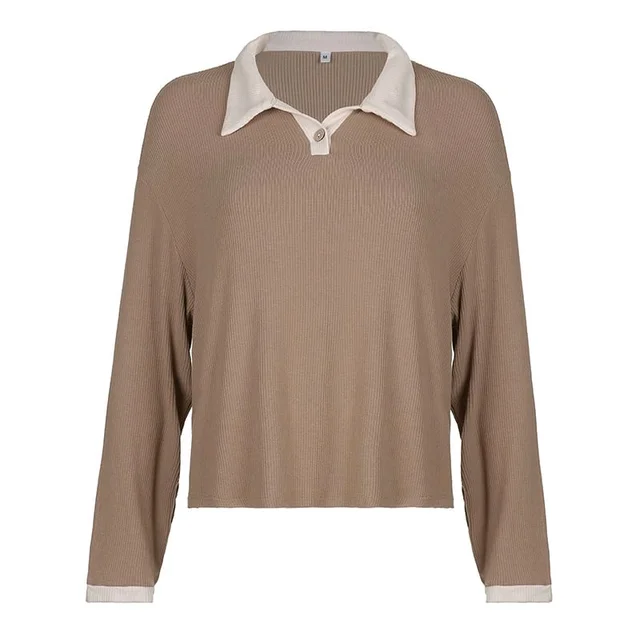 Korean Style T-shirt With Collar Style Cotton Blend Crop Top - Sand Dune, XL