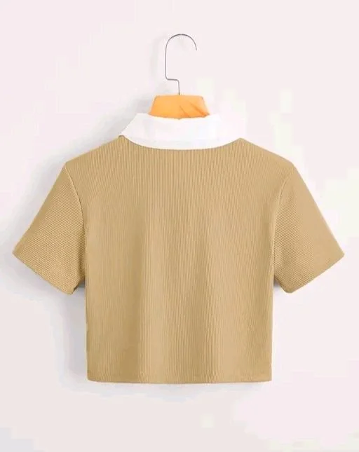 Korean Style T-shirt With Collar Style Cotton Blend Crop Top Comfy Trendy Women Tops & Tunics | Half Sleeves T-Shirt for Women & Girl's
- Cameo, M