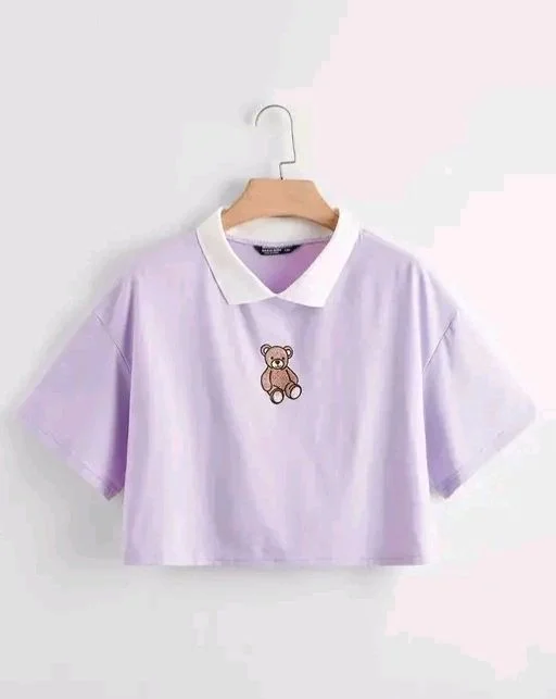 Korean Style T-shirt With Collar Style Cotton Blend Crop Top Comfy Trendy Women Tops & Tunics | Half Sleeves T-Shirt for Women & Girl's
- Moon Raker, S