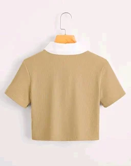 Korean Style T-shirt With Collar Style Cotton Blend Crop Top Comfy Trendy Women Tops & Tunics | Half Sleeves T-Shirt for Women & Girl's
- Cameo, XL