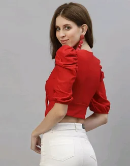 Selvia Women's Lycra Knitted & Solid Crop Top - Red, L