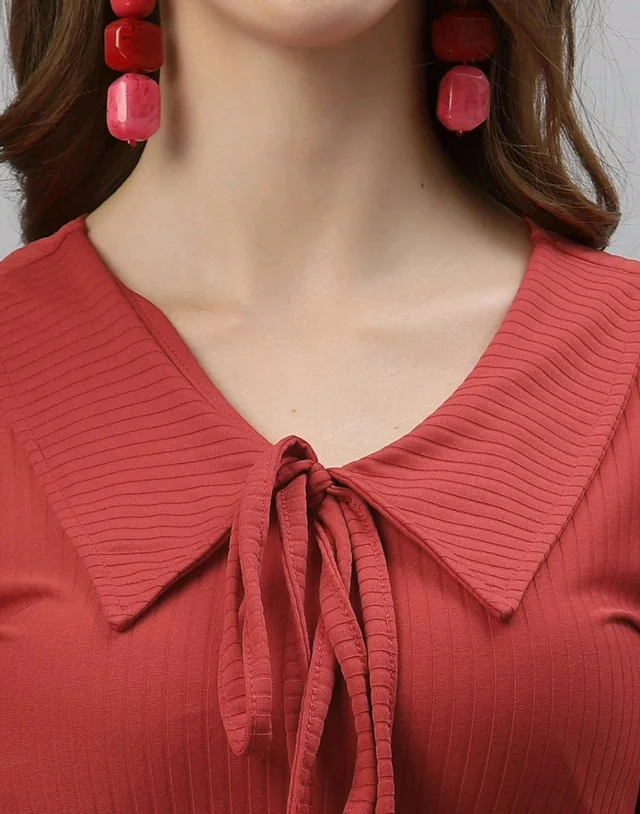 Selvia Women's Lycra Knitted & Solid Crop Top - Medium Carmine, L