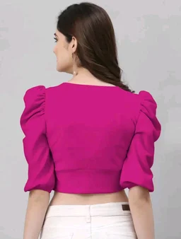Selvia Women's Lycra Knitted & Solid Crop Top - Red Violet, M