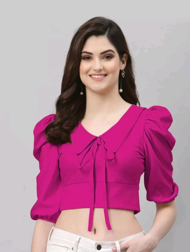 Selvia Women's Lycra Knitted & Solid Crop Top - Red Violet, S