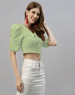 Selvia Women's Lycra Knitted & Solid Crop Top - Sage, XL