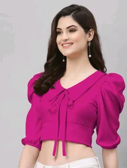 Selvia Women's Lycra Knitted & Solid Crop Top - Red Violet, XL