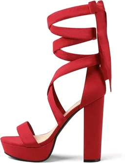 Strappy Open-Toe Chunky Heele... - Red, 4