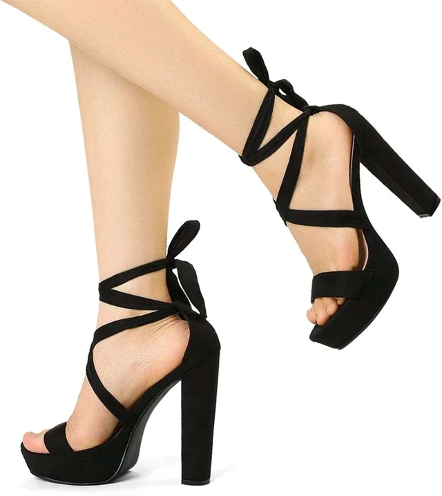Strappy Open-Toe Chunky Heele... - Black, 5