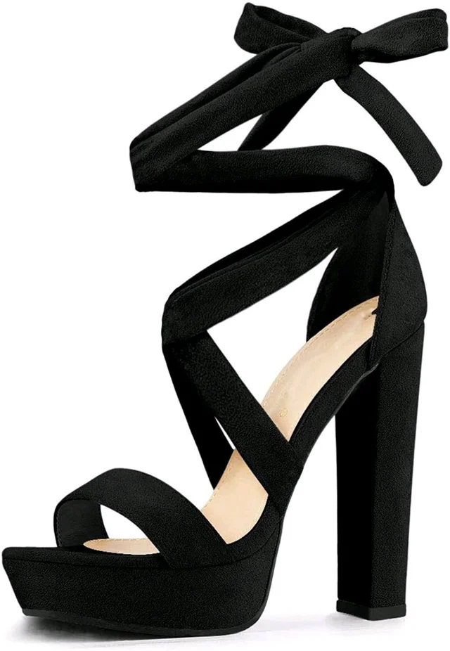 Strappy Open-Toe Chunky Heele... - Black, 6