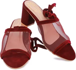 Women's Mesh Block Heel Black Lace Up Sandals - 6
- maroon, 3