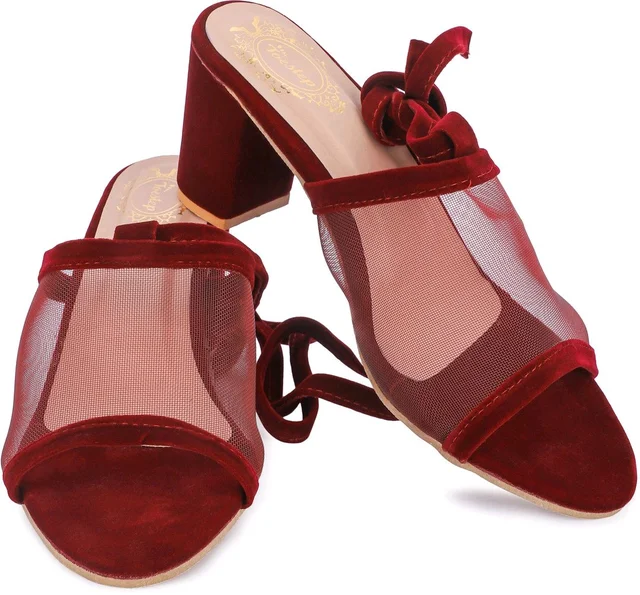 Women's Mesh Block Heel Black Lace Up Sandals - 6
- maroon, 3