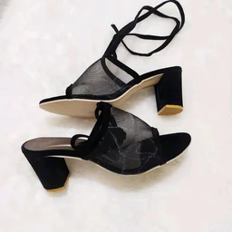 Women's Mesh Block Heel Black Lace Up Sandals - 6
- Black, 5