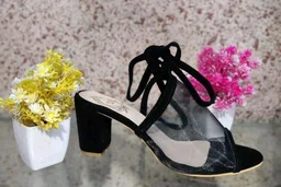 Women's Mesh Block Heel Black Lace Up Sandals - 6
- Black, 5