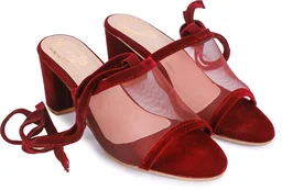 Women's Mesh Block Heel Black Lace Up Sandals - 6
- maroon, 6