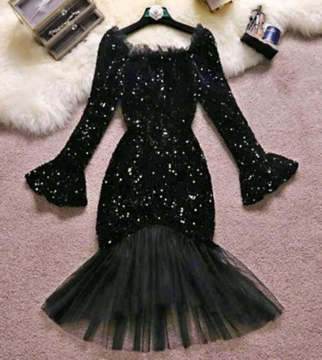 Girls Maxi/Full Length Party.Dress (Black, Full Sleeve) - Black, S