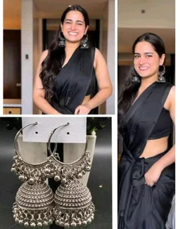 Silver Saree Jhumka Indian Jewelry Oxidized Jewelry Oxidise Mirror Earrings Bollywood Earrings Afghani Tribal Jewelry Antique Jewelry - silver, Free Size