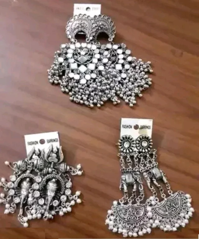 traditional oxidized earring combo set of 3 for girls Beads Alloy Jhumki Earring
- White, Free Size