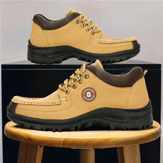 Outdoor Climber Stylish Lace Up Hiking & Trekking Shoes Boots For Men (Beige, 7) - Beige, IND-6
