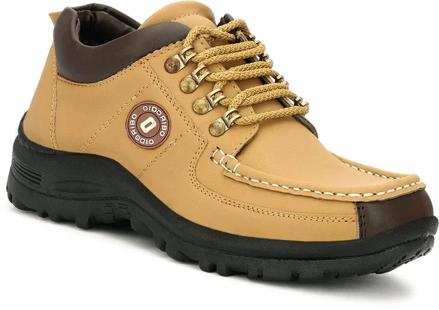 Outdoor Climber Stylish Lace Up Hiking & Trekking Shoes Boots For Men (Beige, 7) - Beige, IND-7