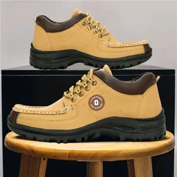 Outdoor Climber Stylish Lace Up Hiking & Trekking Shoes Boots For Men (Beige, 7) - Beige, IND-7