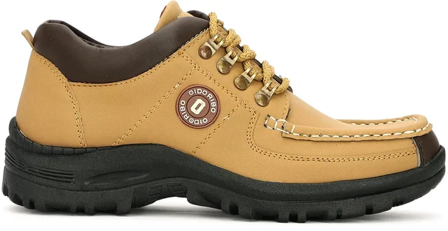 Outdoor Climber Stylish Lace Up Hiking & Trekking Shoes Boots For Men (Beige, 7) - Beige, IND-10