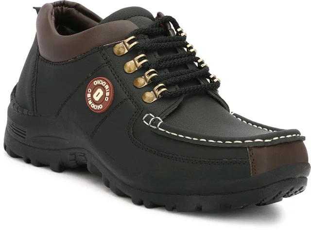 Outdoor Climber Stylish Lace Up Hiking & Trekking Shoes Boots For Men (Beige, 7) - Black, IND-7
