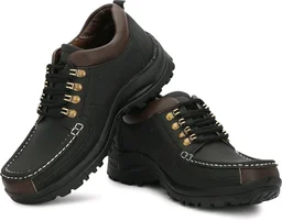 Outdoor Climber Stylish Lace Up Hiking & Trekking Shoes Boots For Men (Beige, 7) - Black, IND-7