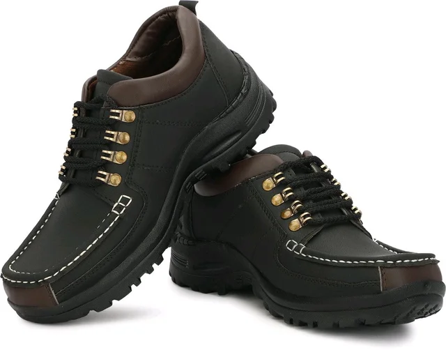 Outdoor Climber Stylish Lace Up Hiking & Trekking Shoes Boots For Men (Beige, 7) - Black, IND-7