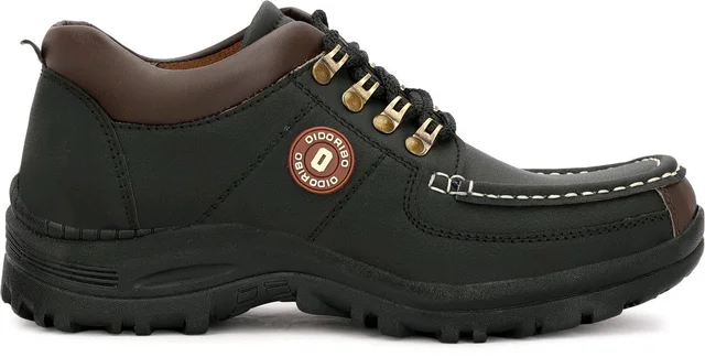 Outdoor Climber Stylish Lace Up Hiking & Trekking Shoes Boots For Men (Beige, 7) - Black, IND-7