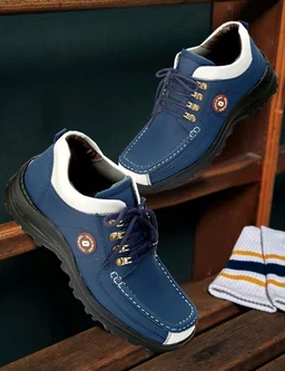 Outdoor Climber Stylish Lace Up Hiking & Trekking Shoes Boots For Men (Beige, 7) - Blue, IND-6