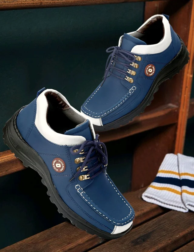 Outdoor Climber Stylish Lace Up Hiking & Trekking Shoes Boots For Men (Beige, 7) - Blue, IND-7