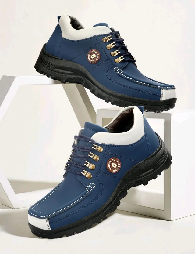 Outdoor Climber Stylish Lace Up Hiking & Trekking Shoes Boots For Men (Beige, 7) - Blue, IND-9
