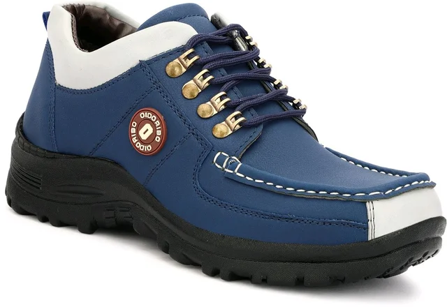 Outdoor Climber Stylish Lace Up Hiking & Trekking Shoes Boots For Men (Beige, 7) - Blue, IND-9